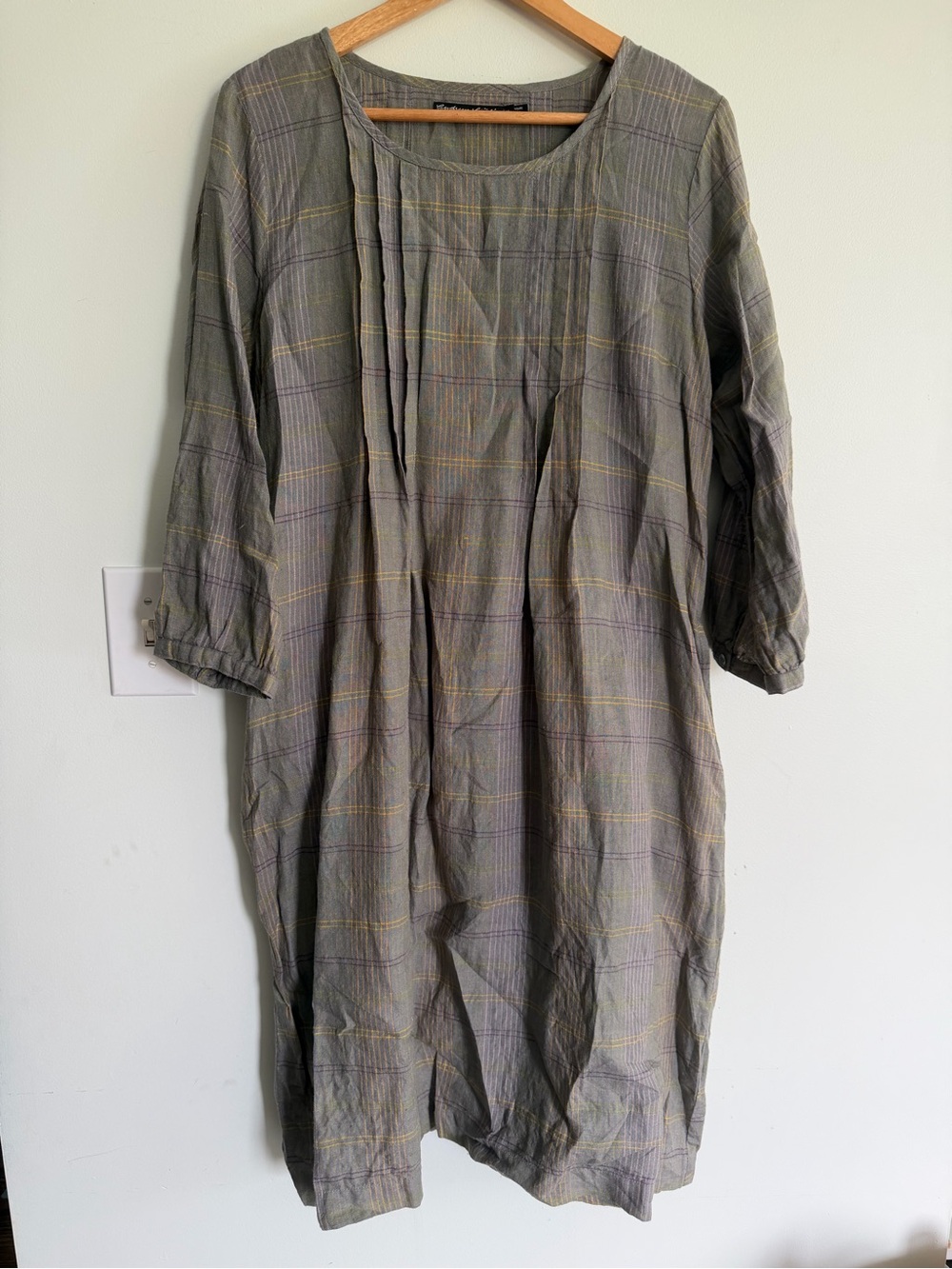 Gudrun Sjoden Plaid 100% Linen Dress Natural Fibers Fall Style